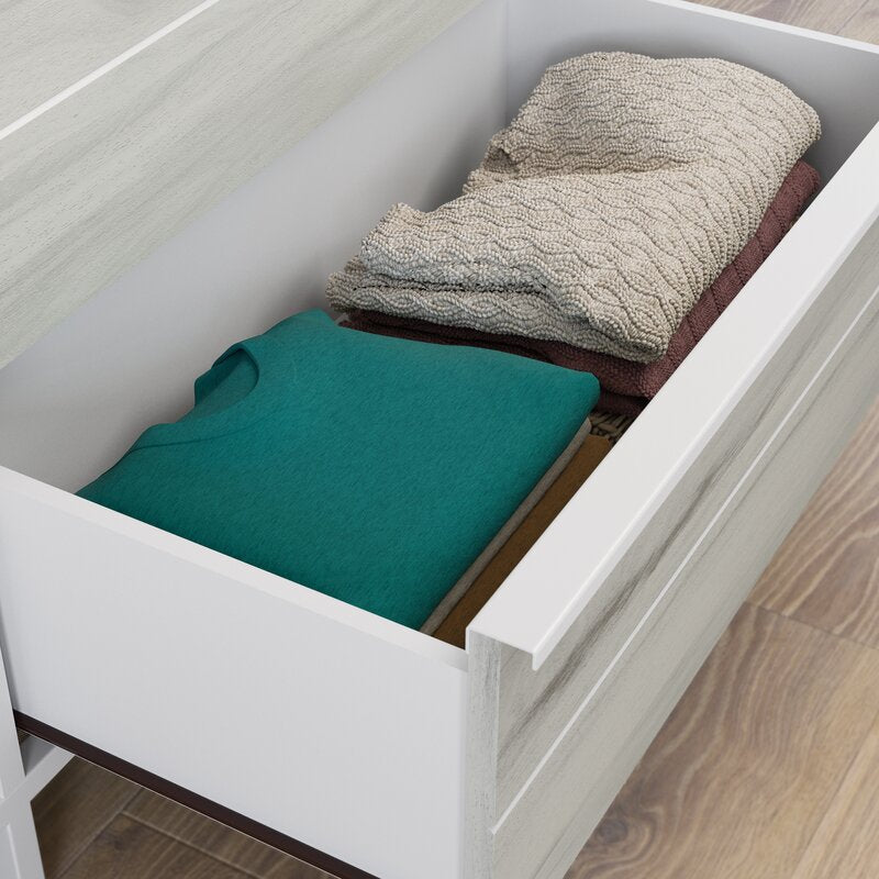 White Anrey 6 Drawer 57.55'' W Vintage Inspired Oak Accents