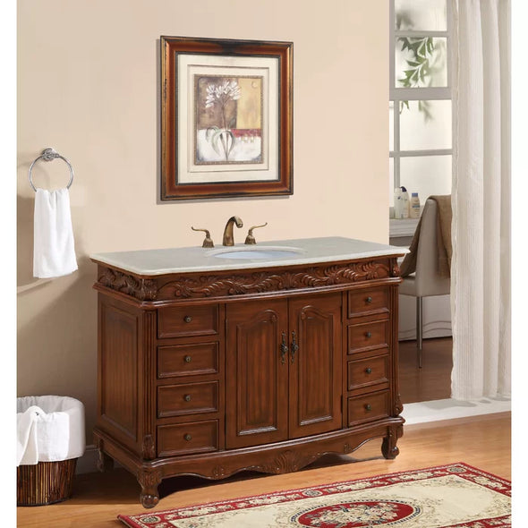 Teak Color Antonelli 48" Single Bathroom Vanity Set Old World Feel with Classic Style