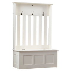 White 42'' Wide Hall Tree with Bench Three Double-Prong Metal Hooks