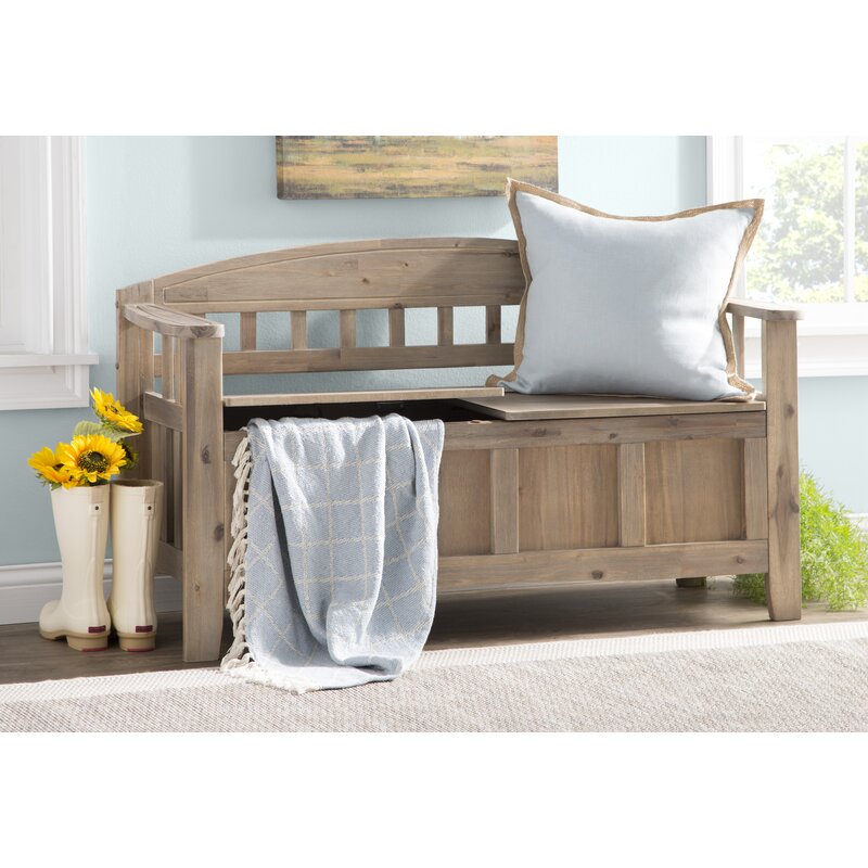 Apruva Flip Top Storage Bench Rustic Look Natural Washed Finish