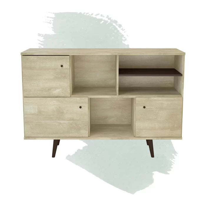 Distressed Beige Arachne 53'' Wide Buffet Table Mid-Century Modern Style