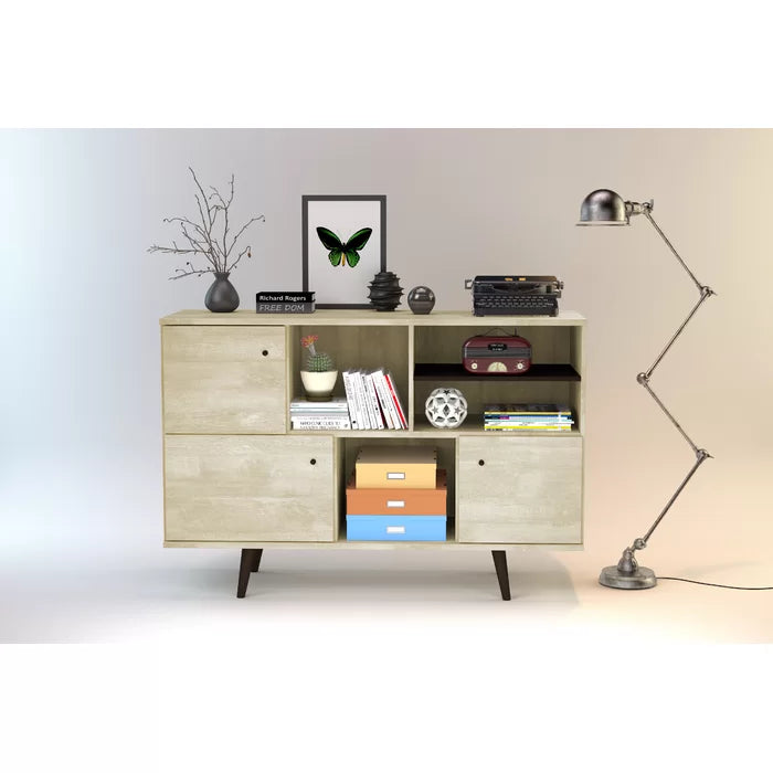 Distressed Beige Arachne 53'' Wide Buffet Table Mid-Century Modern Style