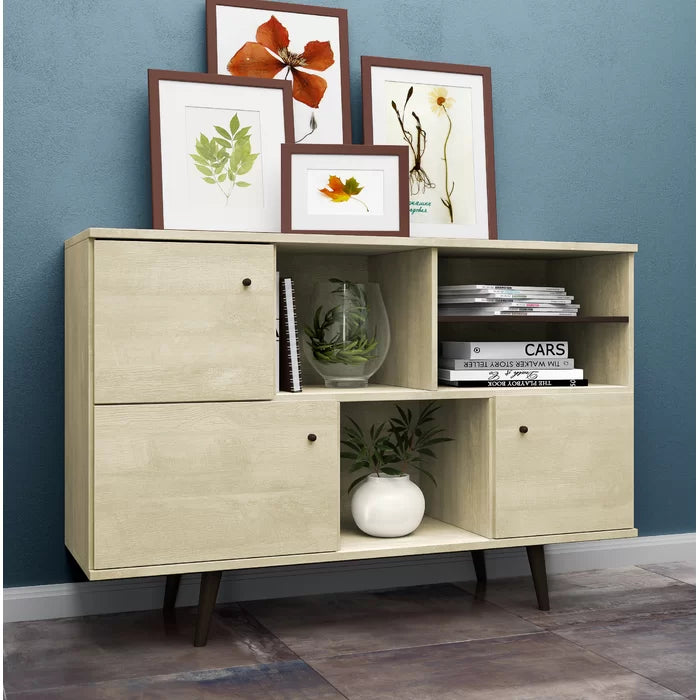 Distressed Beige Arachne 53'' Wide Buffet Table Mid-Century Modern Style