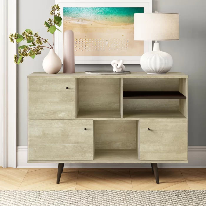 Distressed Beige Arachne 53'' Wide Buffet Table Mid-Century Modern Style
