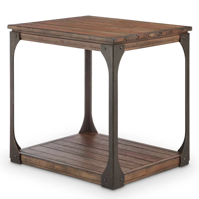 24'' Tall Floor Shelf End Table Restoration Style Rust Metal Accents with Reclaimed Wood