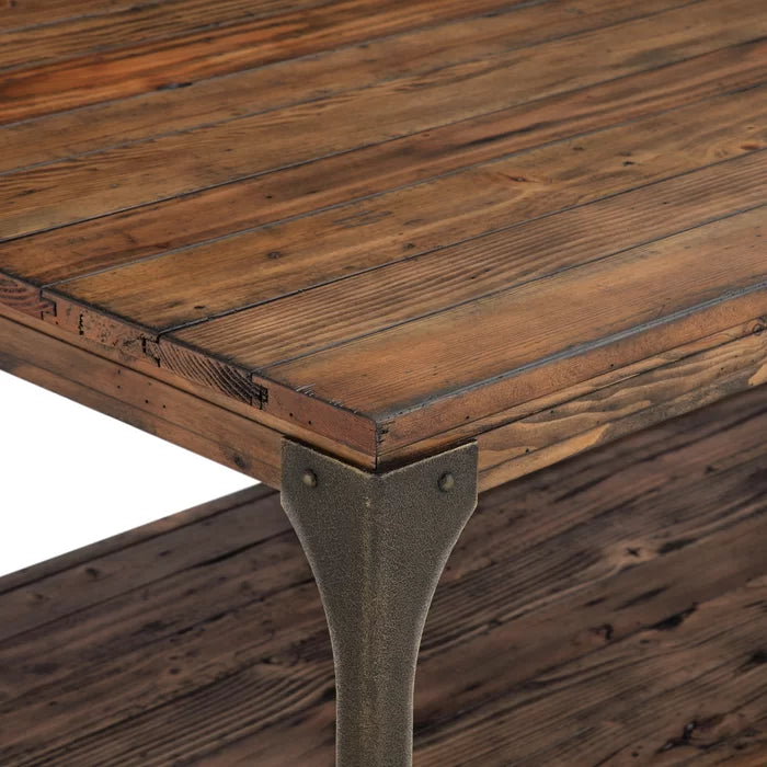 24'' Tall Floor Shelf End Table Restoration Style Rust Metal Accents with Reclaimed Wood