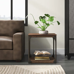 24'' Tall Floor Shelf End Table Restoration Style Rust Metal Accents with Reclaimed Wood