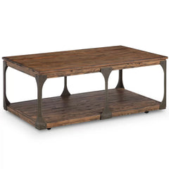 Wood Coffee Table with Casters Restoration Style Rust Metal Accents with Reclaimed Wood