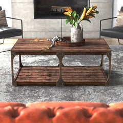 Wood Coffee Table with Casters Restoration Style Rust Metal Accents with Reclaimed Wood