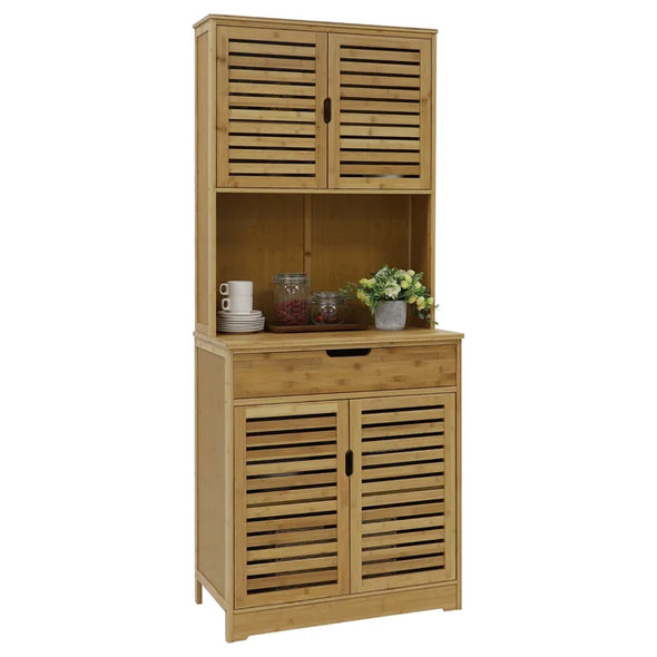 Solid Wood Aralene 72" Kitchen Pantry with Microwave Shelf Perfect for Living Room