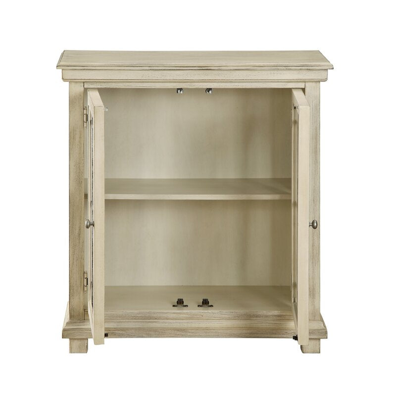 34'' Tall 2 - Door Accent Cabinet Two Doors with Their Glass Panes and Metal Caming in Geometric Patterns
