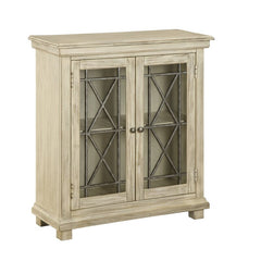 34'' Tall 2 - Door Accent Cabinet Two Doors with Their Glass Panes and Metal Caming in Geometric Patterns
