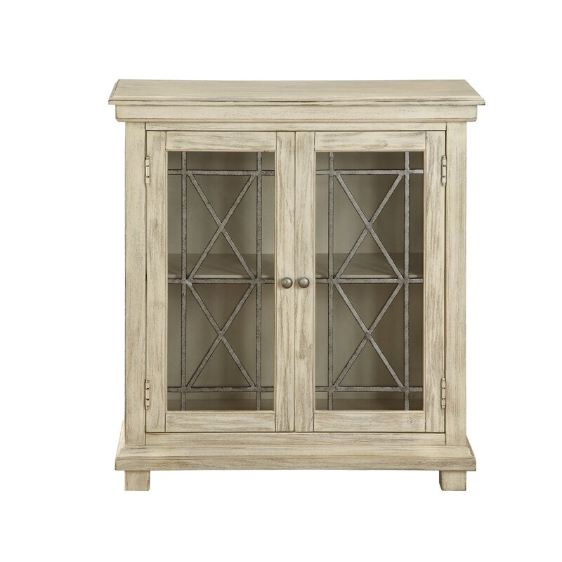 34'' Tall 2 - Door Accent Cabinet Two Doors with Their Glass Panes and Metal Caming in Geometric Patterns