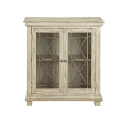 34'' Tall 2 - Door Accent Cabinet Two Doors with Their Glass Panes and Metal Caming in Geometric Patterns
