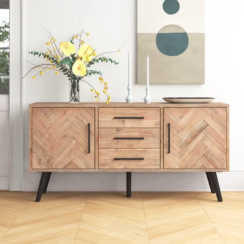 65'' Wide 3 Drawer Acacia Solid Wood Buffet Table Offer More Storage Space