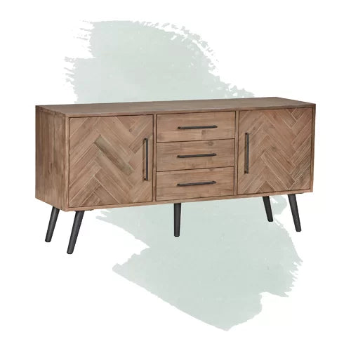 65'' Wide 3 Drawer Acacia Solid Wood Buffet Table Offer More Storage Space