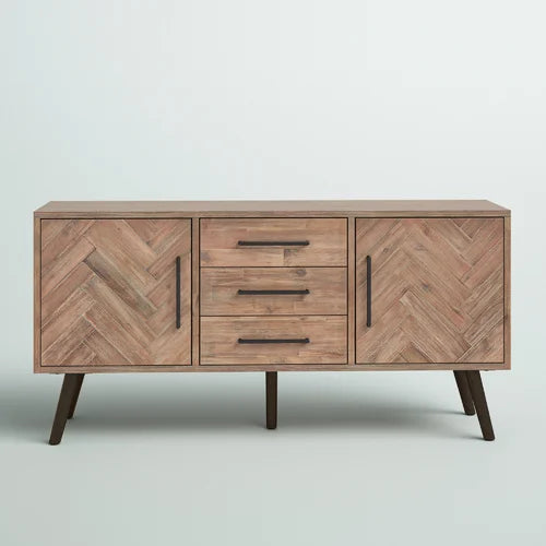 65'' Wide 3 Drawer Acacia Solid Wood Buffet Table Offer More Storage Space