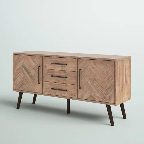 65'' Wide 3 Drawer Acacia Solid Wood Buffet Table Offer More Storage Space