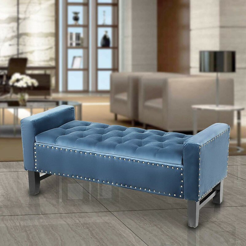 Navy Arguello Upholstered Flip Top Storage Bench Stylish Durability