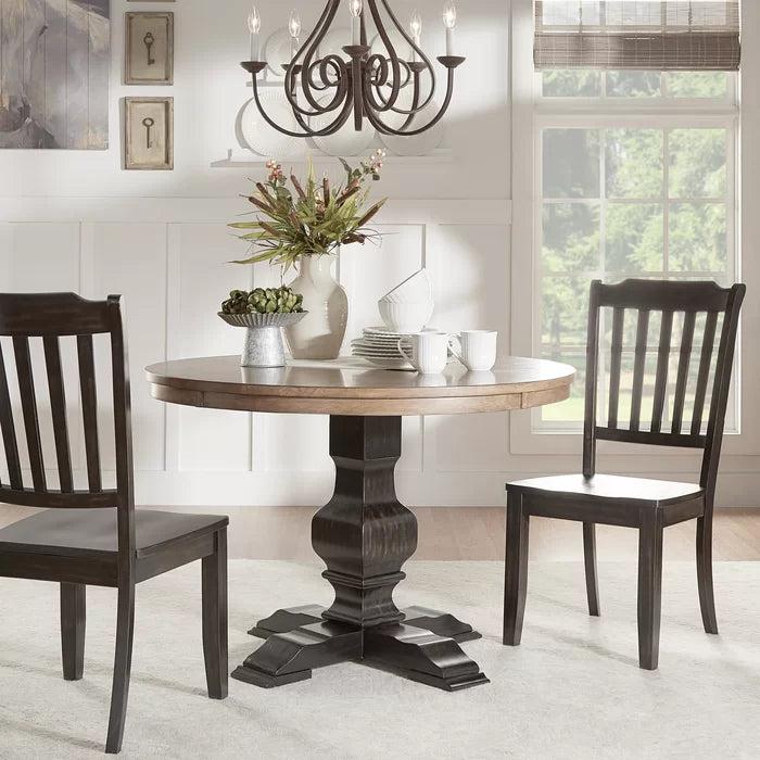 Antique Black Arisa 45'' Solid Wood Pedestal Dining Table Crafted from Solid Wood