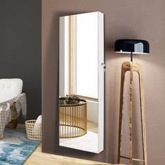 14.6'' Wide Jewelry Armoire with Mirror 6 LED Lights Lockable Full Mirror Full Screen Jewelry Organizer