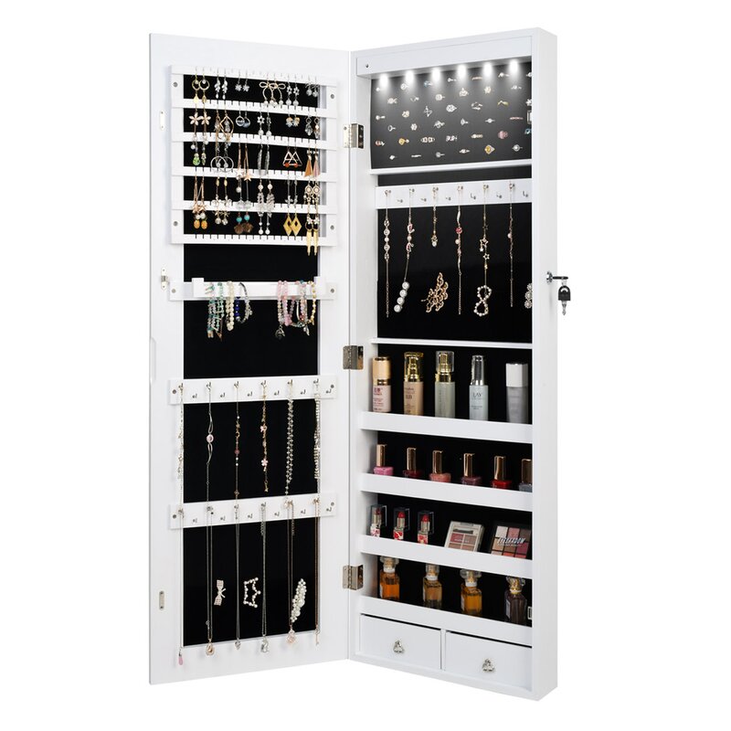 14.6'' Wide Jewelry Armoire with Mirror 6 LED Lights Lockable Full Mirror Full Screen Jewelry Organizer
