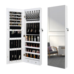 14.6'' Wide Jewelry Armoire with Mirror 6 LED Lights Lockable Full Mirror Full Screen Jewelry Organizer