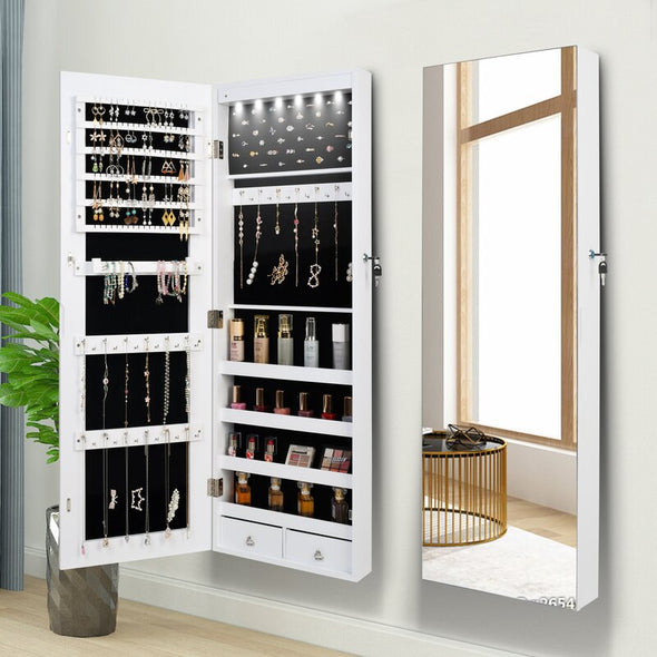 14.6'' Wide Jewelry Armoire with Mirror 6 LED Lights Lockable Full Mirror Full Screen Jewelry Organizer