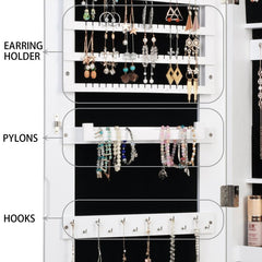14.6'' Wide Jewelry Armoire with Mirror 6 LED Lights Lockable Full Mirror Full Screen Jewelry Organizer