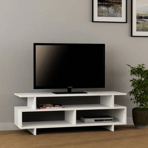 White TV Stand for TVs up to 50" Organic Aesthetic, Clean Lines and Modern Design
