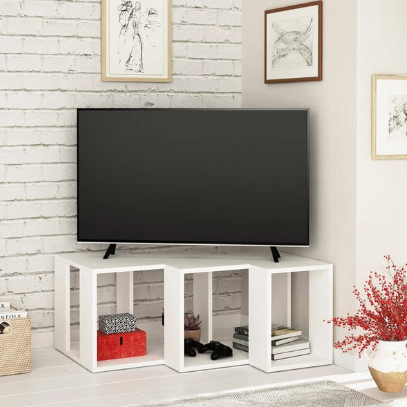 White Armelda Corner TV Stand for TVs up to 65" Perfect for Snug Rooms and Maximizes Space