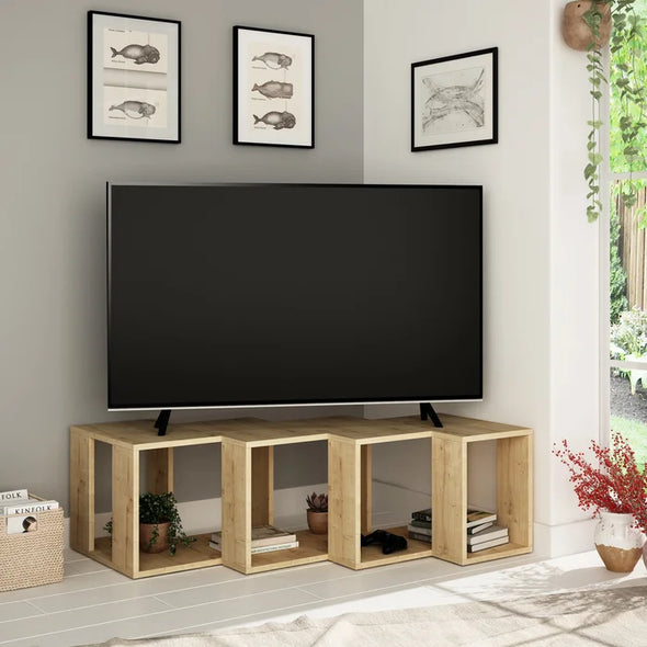 Oak Armelda Corner TV Stand for TVs up to 65" perfect for Snug Rooms and Maximizes Space