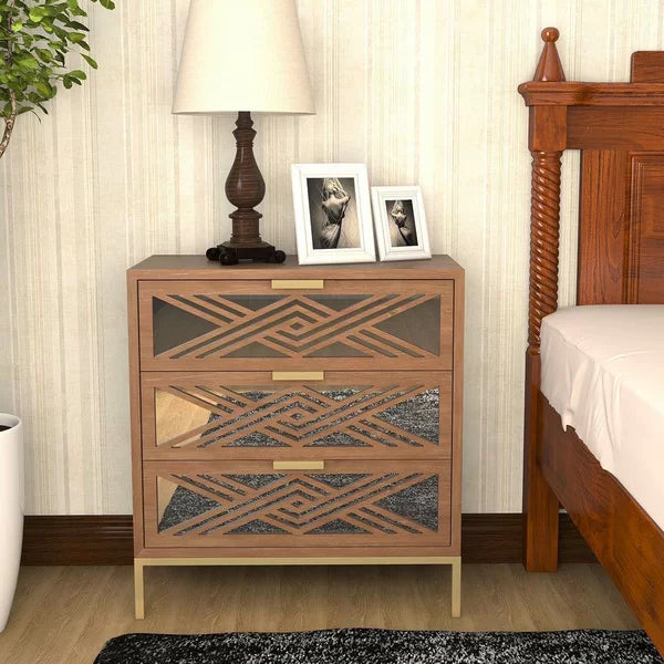 Arnim 28.3'' Tall 3 - Drawer Accent Nightstand in Brown Geometric Patterns
