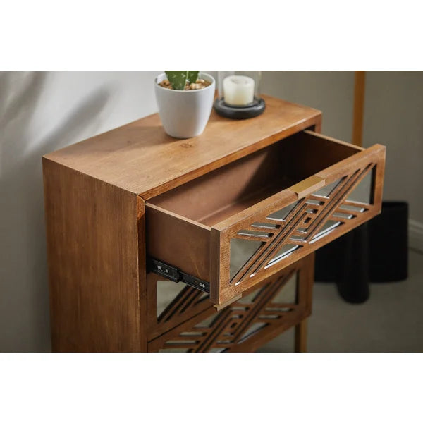 Arnim 28.3'' Tall 3 - Drawer Accent Nightstand in Brown Geometric Patterns