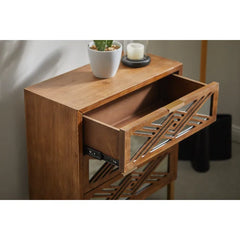 Arnim 28.3'' Tall 3 - Drawer Accent Nightstand in Brown Geometric Patterns