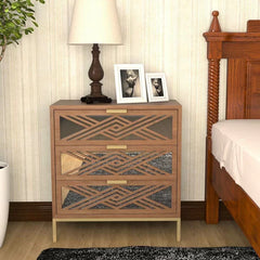 Arnim 28.3'' Tall 3 - Drawer Accent Nightstand in Brown Geometric Patterns