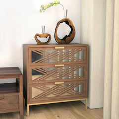 Arnim 28.3'' Tall 3 - Drawer Accent Nightstand in Brown Geometric Patterns