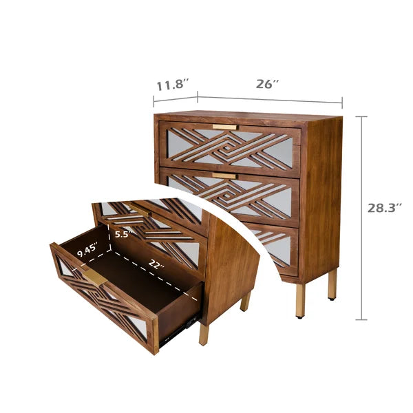Arnim 28.3'' Tall 3 - Drawer Accent Nightstand in Brown Geometric Patterns