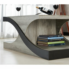 Abstract Coffee Table with Storage Large Tabletop Accommodates Decor Bottom Shelves As Storage Space