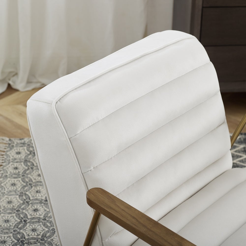 Velvet Ribbed Accent Oak Armrest Chair with Metal Frame