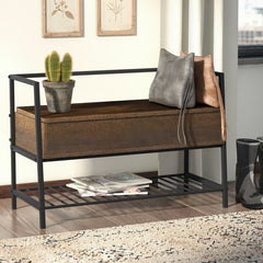 Smoked Oak Arturs Flip Top Clean Lined Entryway Storage Bench