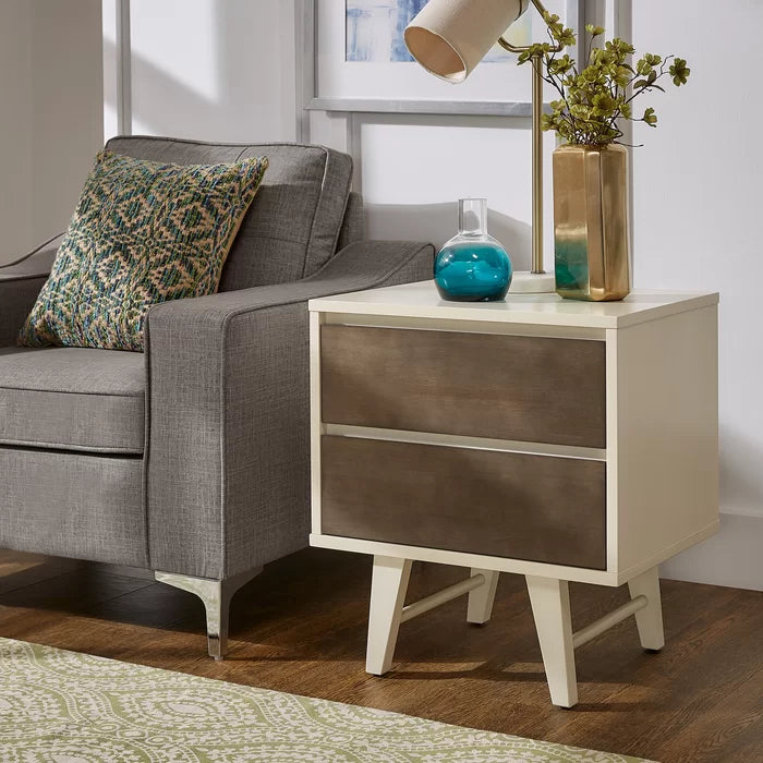 Aschraf 23.62'' Tall 2 - Drawer Solid Wood Nightstand in Cream