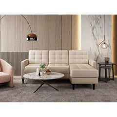 Beige Velvet Ashland 82" Wide Reversible Modular Sofa & Chaise with Ottoman