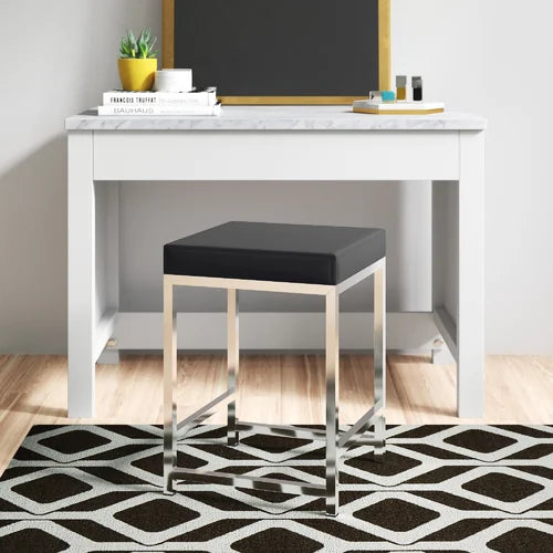 Dark Gray Ashlyn 20.25'' Tall Steel Vanity Stool Features a Padded Seat Cushion
