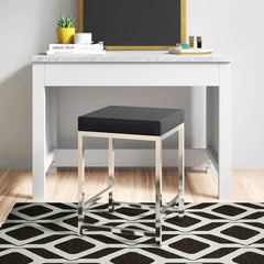 Dark Gray Ashlyn 20.25'' Tall Steel Vanity Stool Features a Padded Seat Cushion
