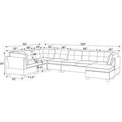 Ashlynn 144" Wide Linen Reversible Modular Sofa & Chaise with Ottoman