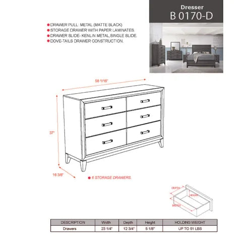 Ashlynn 6 drawer double outlet dresser