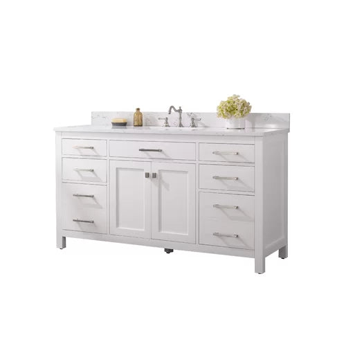 White Atencio 60" Single Bathroom Vanity Set Made from Solid Poplar Wood [ Fully Assembled ]