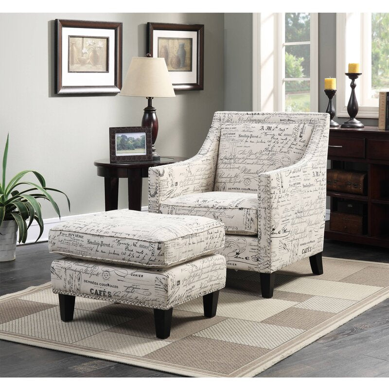 26'' Wide Club Chair and Ottoman Chair and Ottoman Boasts A Refreshing Combination of Contemporary Design with A Touch of Vintage Flare