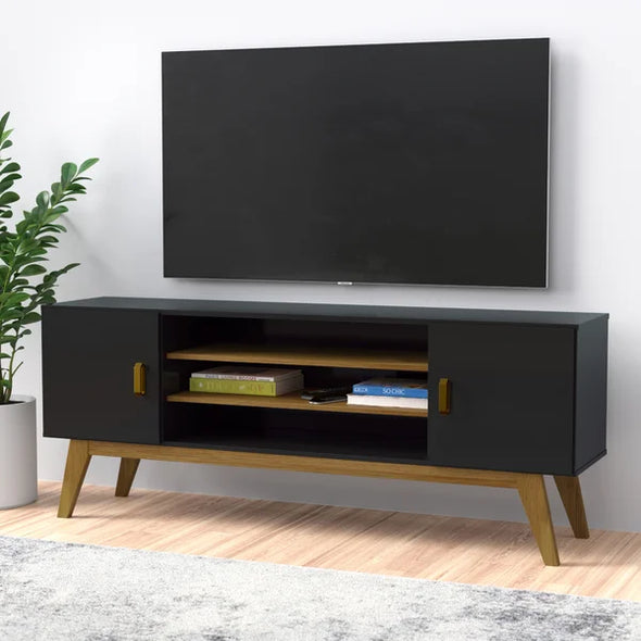 Solid Wood Attaway TV Stand for TVs up to 60" Modern Style Three Open Shelves